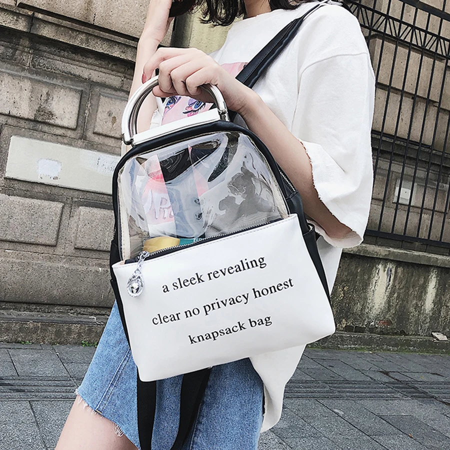 Прозрачный рюкзак желейного леденцового цвета с буквенным принтом школьный для девочек подростков Кожаная