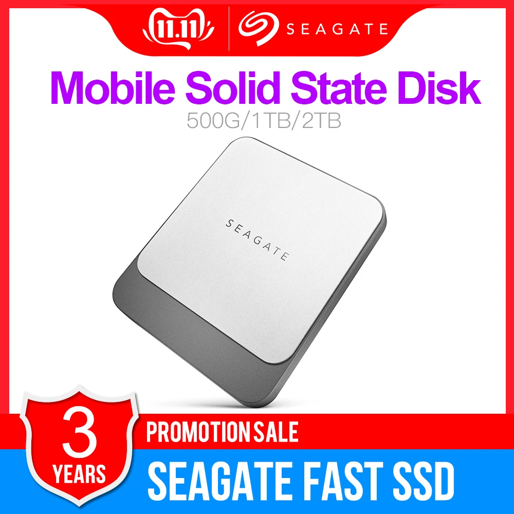 Seagate Fast SSD 500GB 1 ТБ 2 ТБ внешний твердотельный накопитель портативный-USB-C USB 3,0 для портативных ПК и Mac