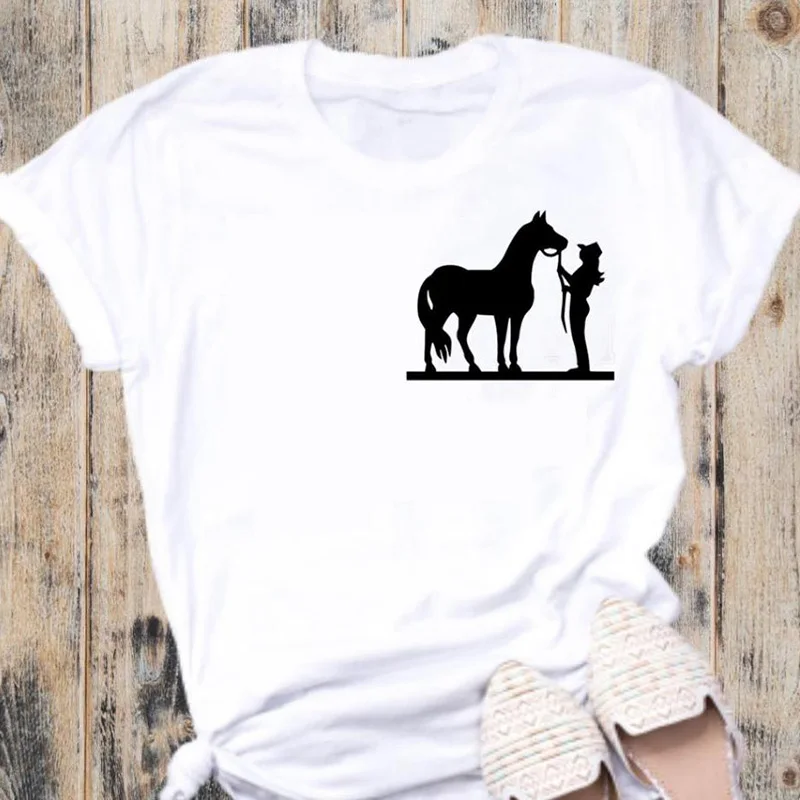 Women t-shirt Horse graphic Print T Shirt Women Short Sleeve O Neck Loose aesthetic tshirt tee tops ladies tee tops cute summer crop tops