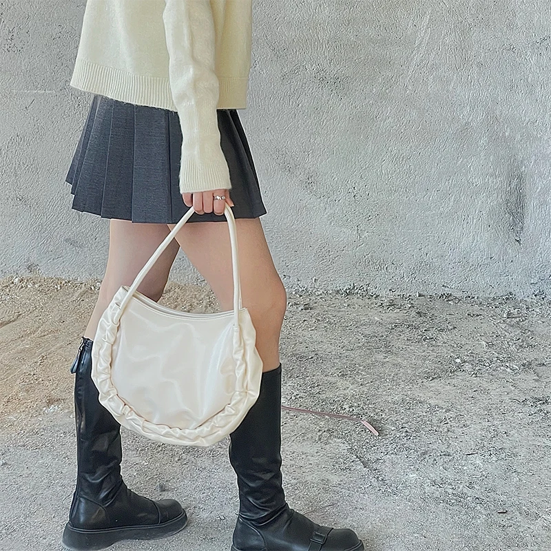 Роскошные однотонные женские сумки на плечо модные плиссированные боковые