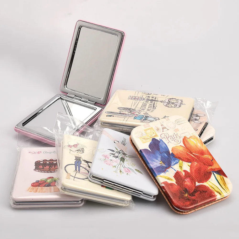 Вышитое двухстороннее складное зеркало милое маленькое квадратное портативное