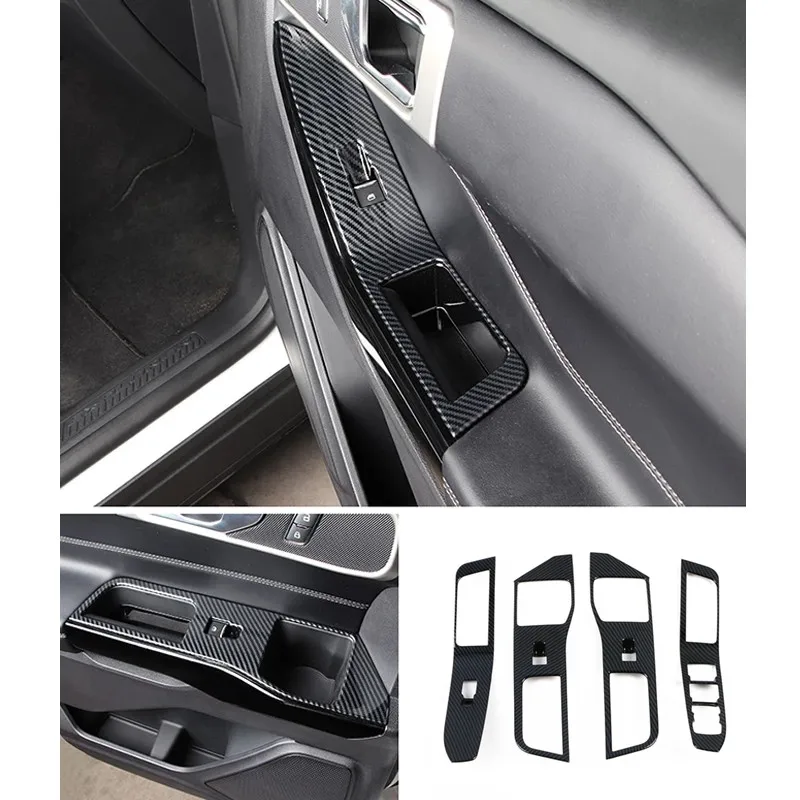 

For Ford Explorer 2020 2021 ABS Carbon fiber Trim Accessories Car Armrest Window Glass Lift Switch Button Control Cover 4pcs