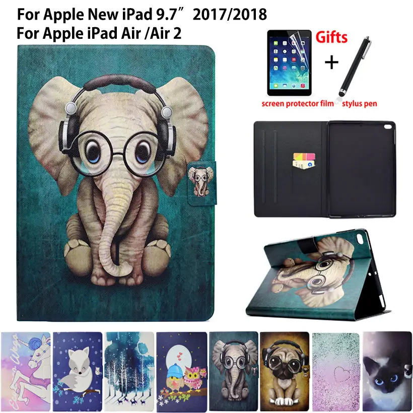 

Чехол для Apple iPad 9,7 дюйма, 2017 дюйма, чехол 6-го 5-го поколения для iPad Air 2, чехол для планшета, мультяшный чехол-подставка из искусственной кожи + п...