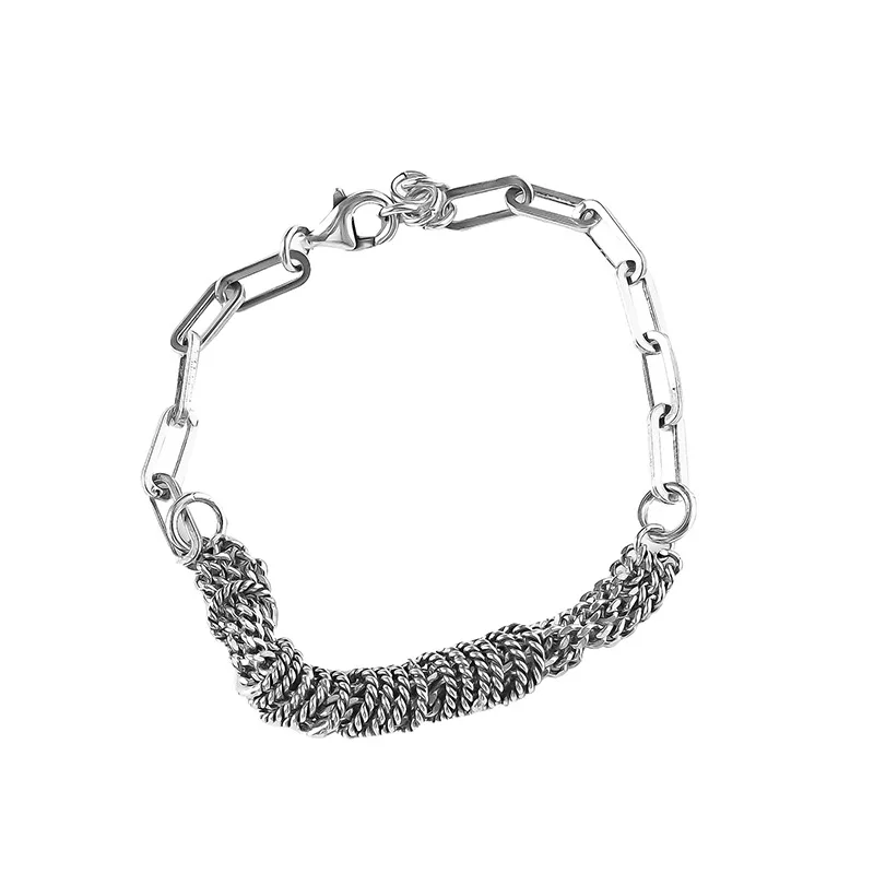 

POPACC 925 Sterling Silver Thai Silver Bracelet for Women Vintage Heart Key Lock Trendy Bracelet Jewelry