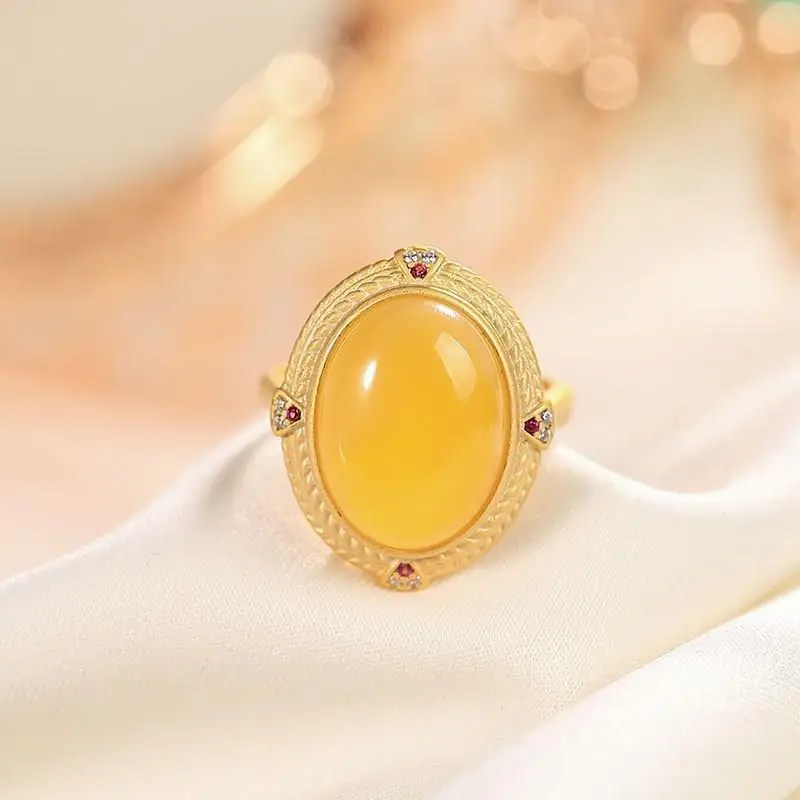 

Designer original natural Hetian jade opening adjustable ring fashion trend wild simple classic ladies jewelry