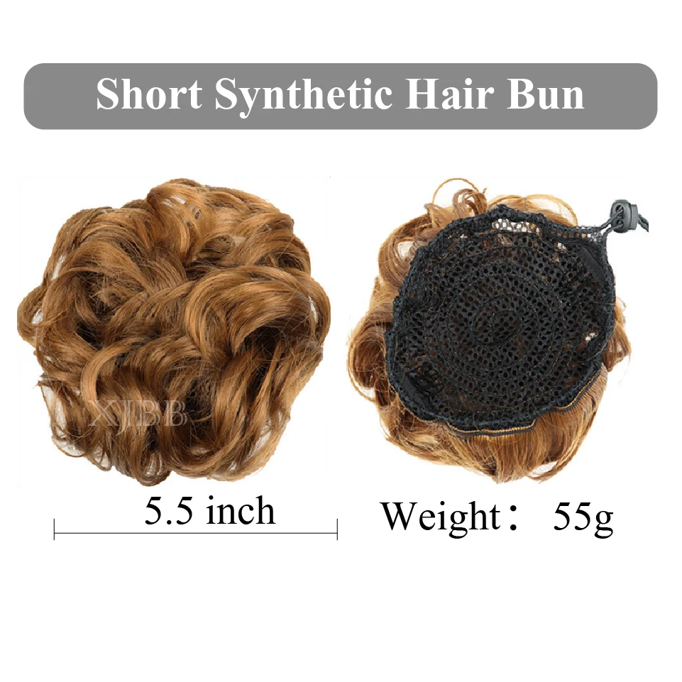 XJBB Drawstring Short Synthetic Hair Bun Elastic Rubber band Chignon Curly Wig Hairpiece For Women | Шиньоны и парики