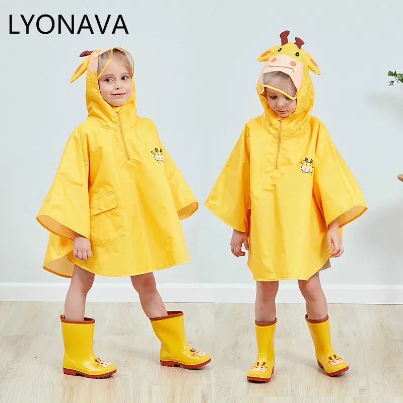 LYONAVA Children's Raincoat Cute Animal Rain Cover Waterproof for Kids Umbrella Girl Boy Jacket Child Poncho Cloak | Детская одежда