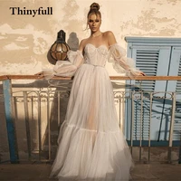 thinyfull sparkly glitter 2022 boho bridal gowns shiny beach a line long sleeveless bride bridal wedding dresses mariage gowns
