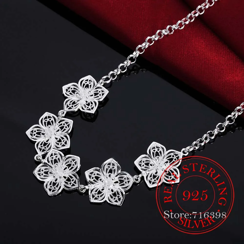 

2020 Vintage Bijoux Luxury Rose Flower Chain Statement Pendant Necklace for Women 925 Sterling Silver Fine Jewelry Accessories