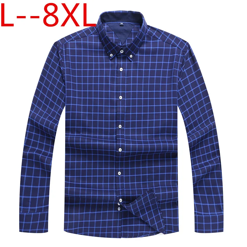 

8XL 6XL 5X Men 10XL Cotton Casual Plaid Shirts Long Sleeve Loose Fit Comfortable Brushed Flannel Leisure Styles Tops Shirt