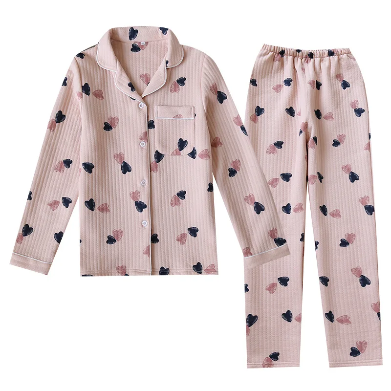 

Autumn And Winter New Pajamas Set Ladies Spring And Autumn Cotton Long-sleeved Trousers Thick Warm Cotton Suit Suit Home Service