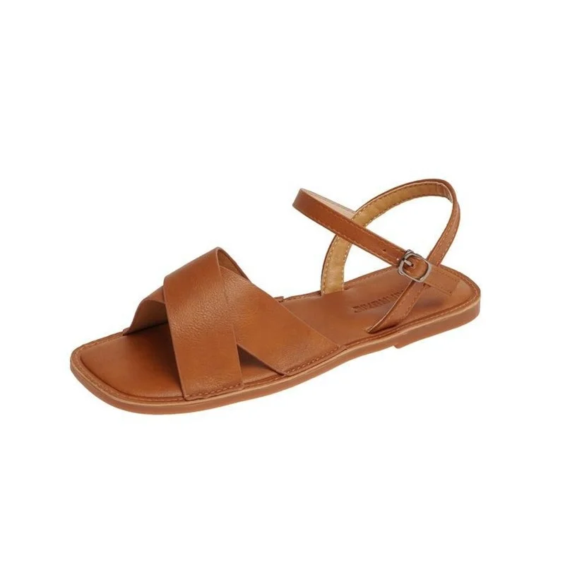 

Casual Comfortable Lightweight Hollow Out Flat Shoes Ladies Sandals Pure Color Pu Summer Buckle Fashion Outdoor Ladies Sandals