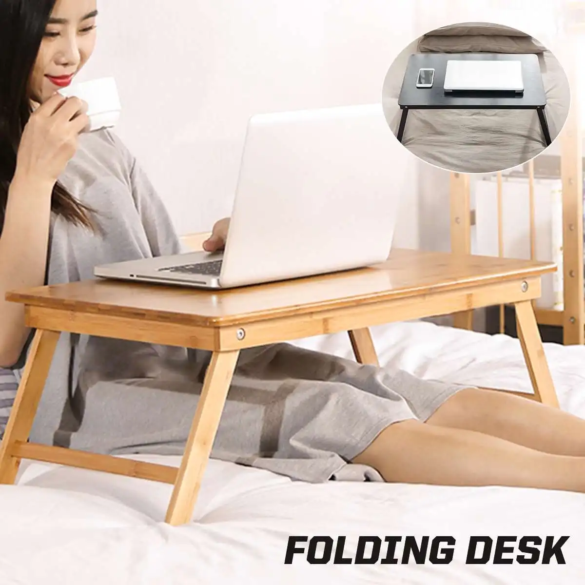

Стол компьютерный складной из бамбукового материала, портативный, с вентиляционными отверстиями, поднос на кровать для ноутбука и ПК