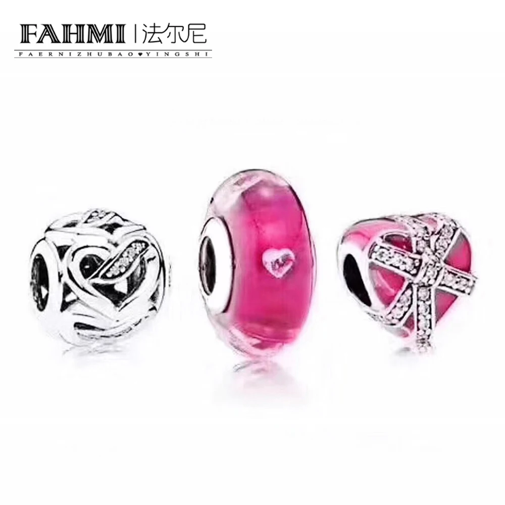 

2020 100% 925 Sterling Silver Love Heart-shaped Charm Through The Glass Beads Valentine's Day Suit Elegant Exquisite Dazzling