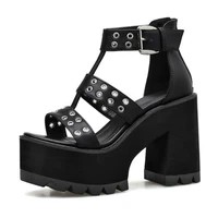 2021 ladies high heels sexy female sandals rivet shoes ladies party rock style thick heel platform back zipper summer footwear g