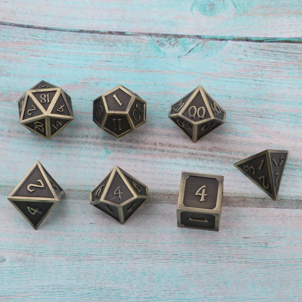 7 Pieces Alloy Metal Dice Polyhedral D20 D12 D10 D8 D6 D4 for Dungeons and | Спорт и развлечения