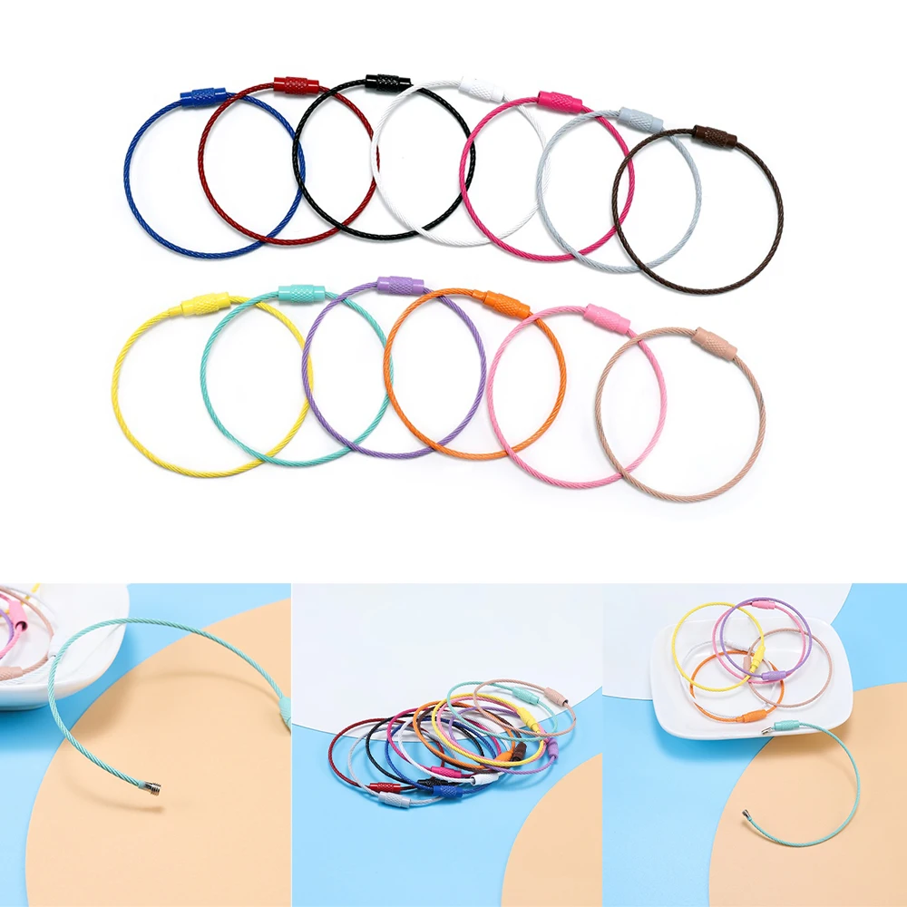 10pcs/lot 13 Colors Stainless Steel Wire Keyring Circle Loop Cable Rope Holder Screw Lock for DIY Jewelry Making Accessories