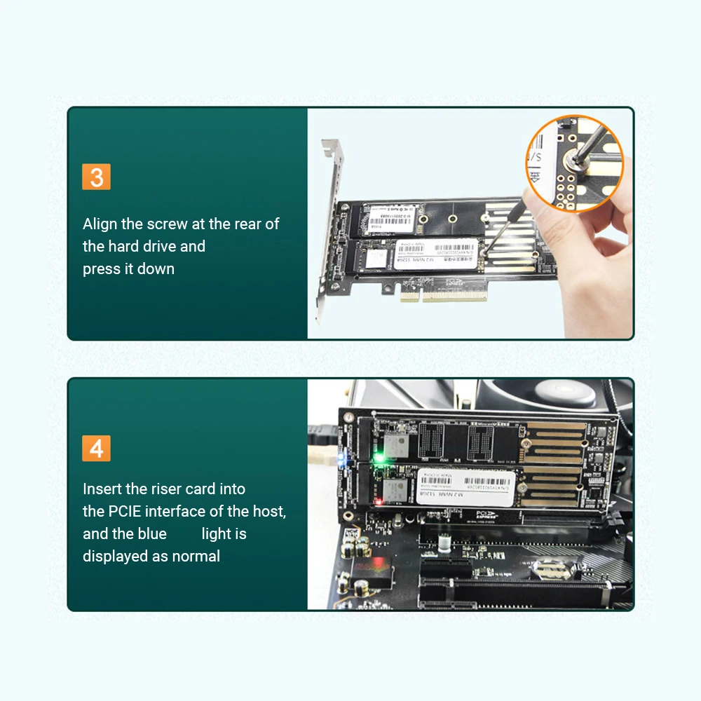 

M.2 Riser Card Dual-bay Adapter Card M.2 NVME to PCI-E X8 Disk Hard Drive SSD Adapter Expansion Card For X8 X16K Motherboard