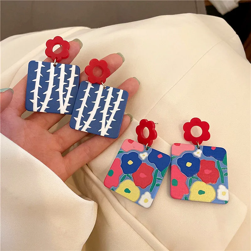 

Colorful flower earrings exaggerated blue INS color earrings