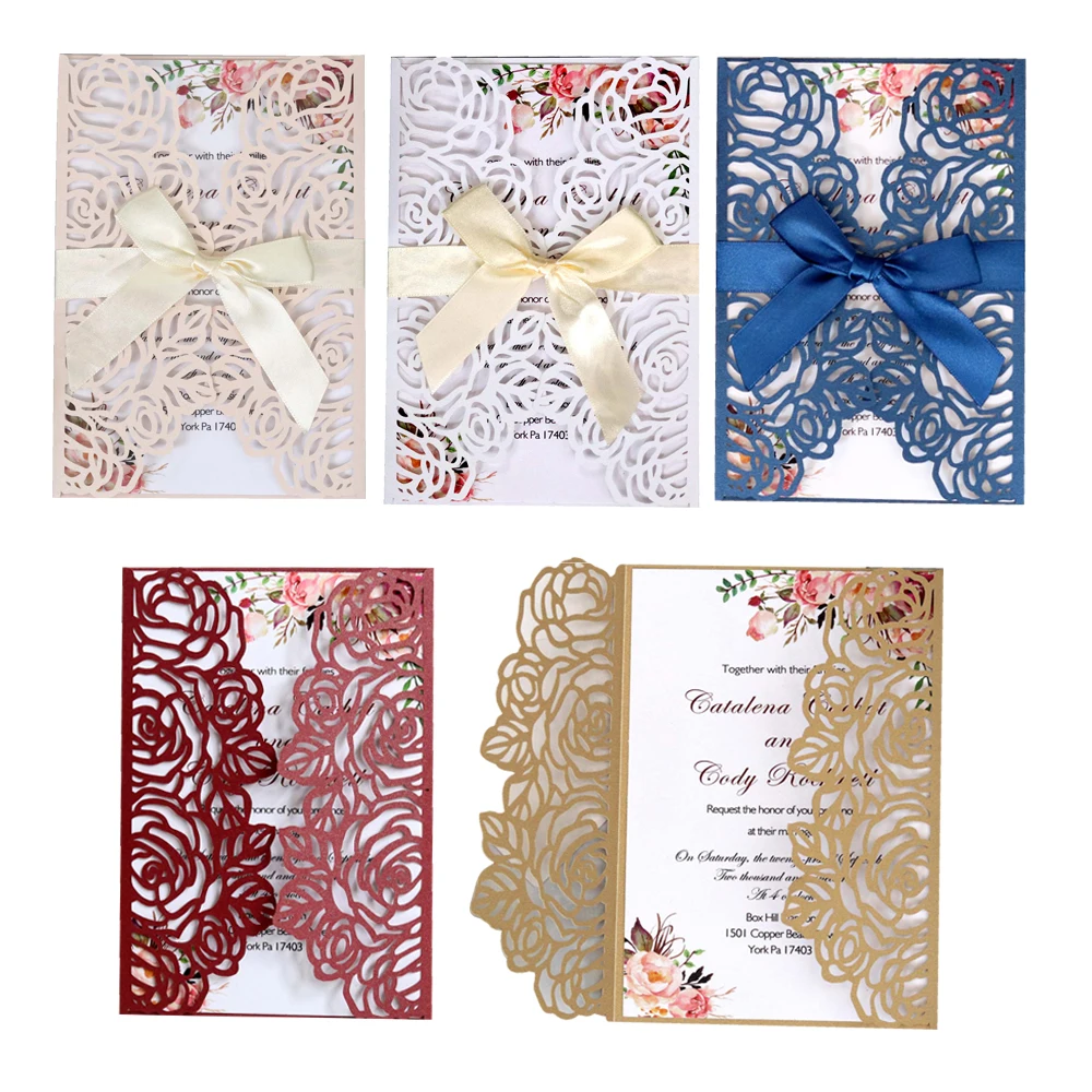

Свадебные пригласительные открытки, 10 шт./лот, современные, высококлассные, белые, лазерная резка, цветочные, блестящие, для помолвки, крещен...