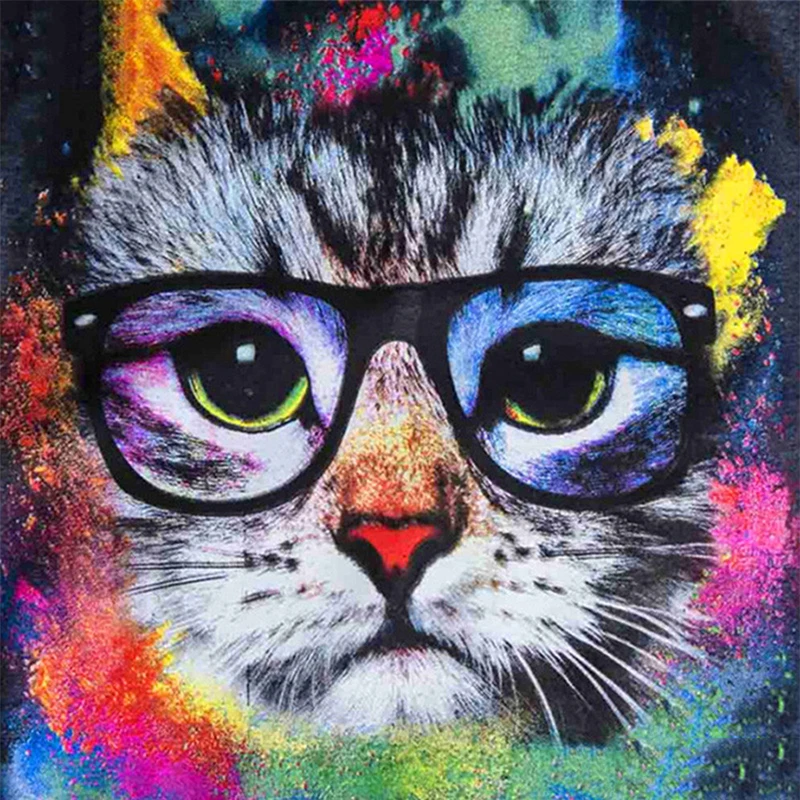 

Diy 5d Full Diamond Animal Diamond Painting Cute Colorful Glasses Cat Cross Stitch Diamond Mosaic Furniture Christmas Gift