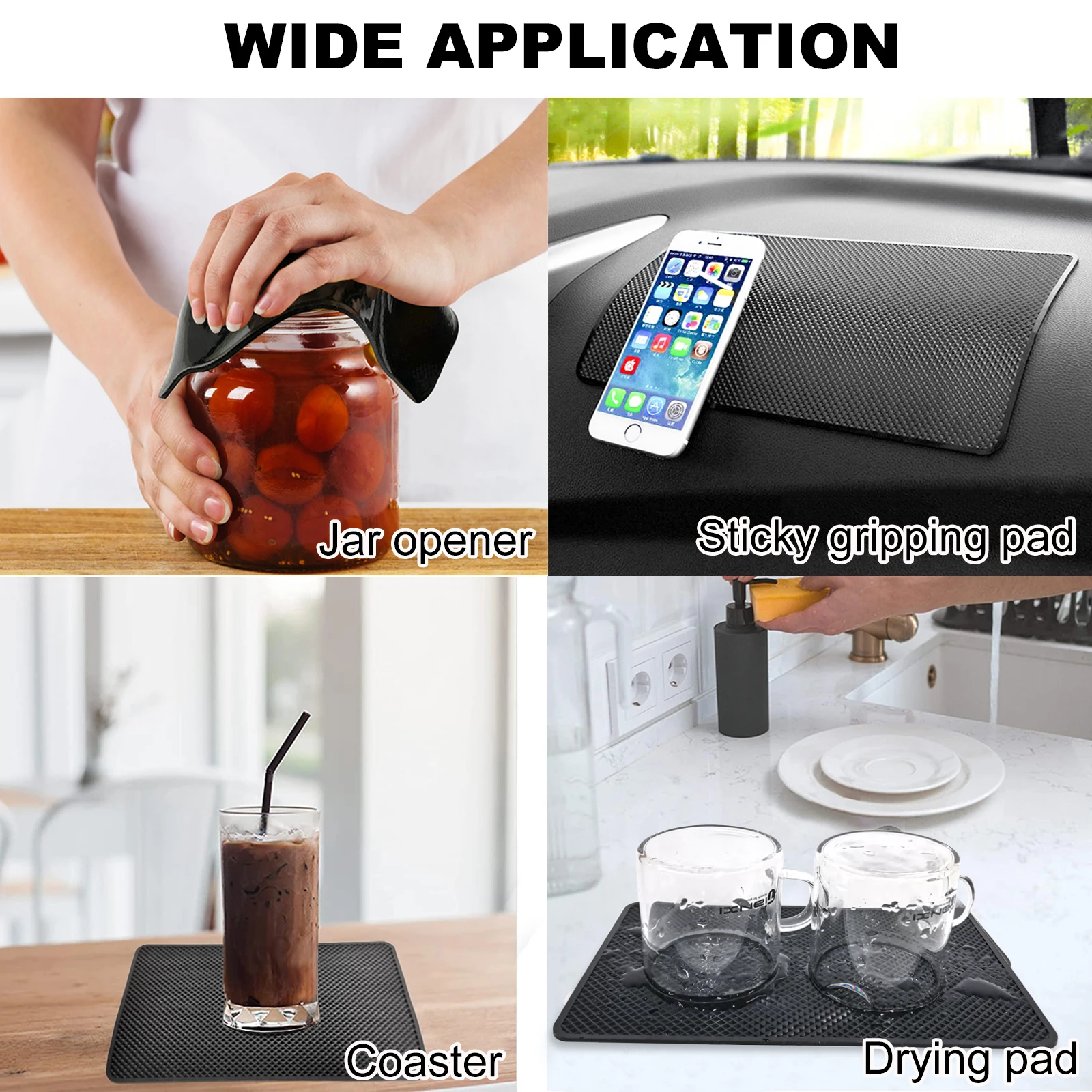 Sticky Rubber Pads Jar Opener Gripper Mat Bottle Lid Kitchen Coasters Car Dashboard Non-Slip Grip Gadget | Дом и сад