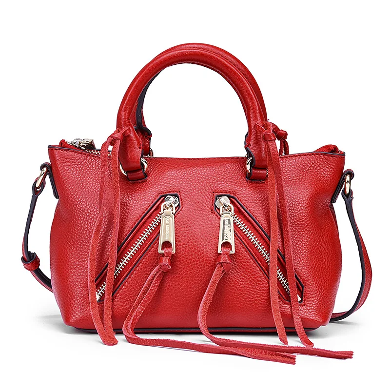 

Women Handbag Genuine Leather Tassel Moto Biker Style Cool Lady's Shoulder Purse Luxury Brand Designer Female Crossbody Bag Mini