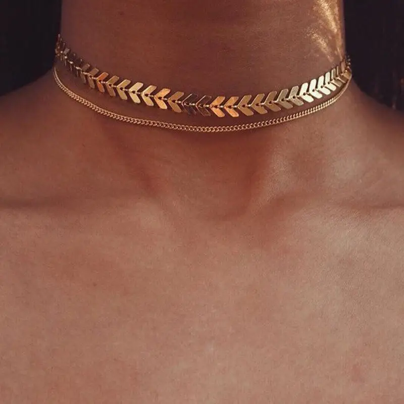 GothicMulti choker Necklace Women Flat Chain Chocker On Neck Jewelry Two Layers Necklaces Collares Fishbone Airplane Necklac