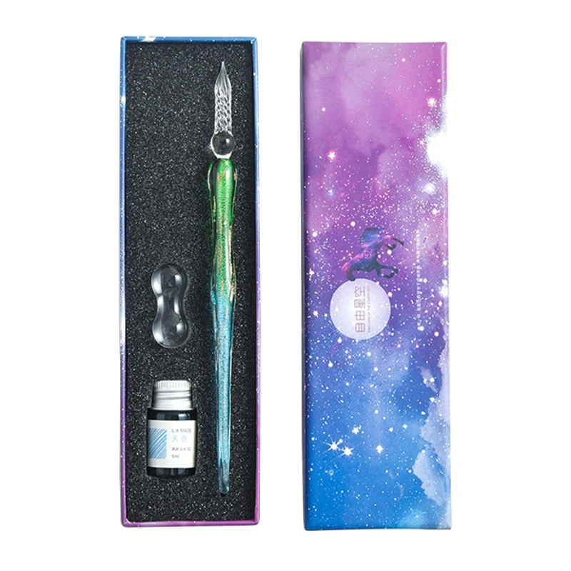 

Crystal Starry Sky Glass Ink Pen Glass Dip Pen For Writing Fountain Pen Set Gift XXUC