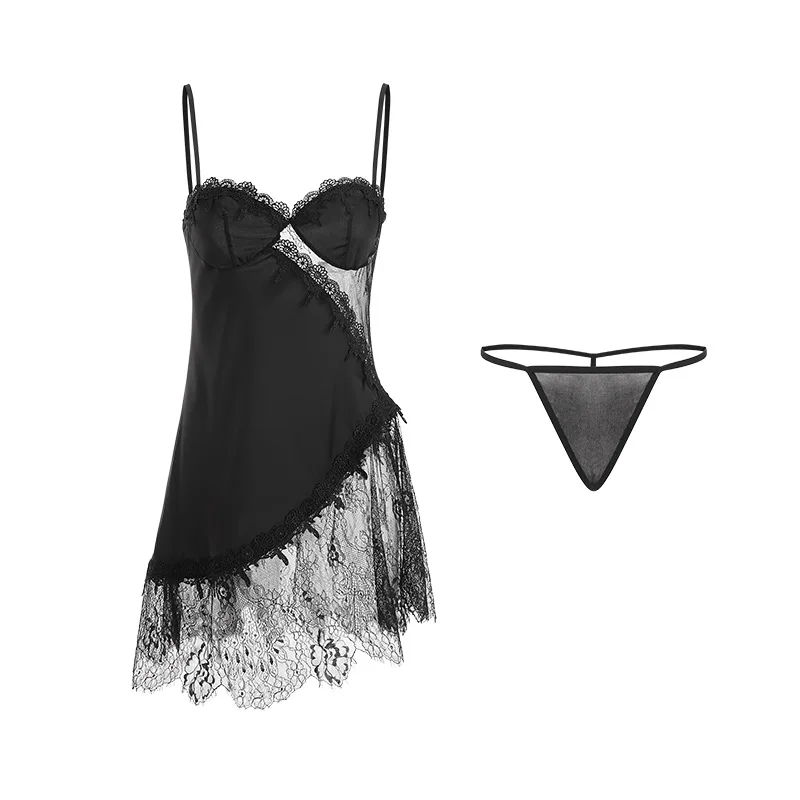 

brand spring and summer in Europe and the sexy v-neck emulation silk joining together condole belt see-through lace nightgown