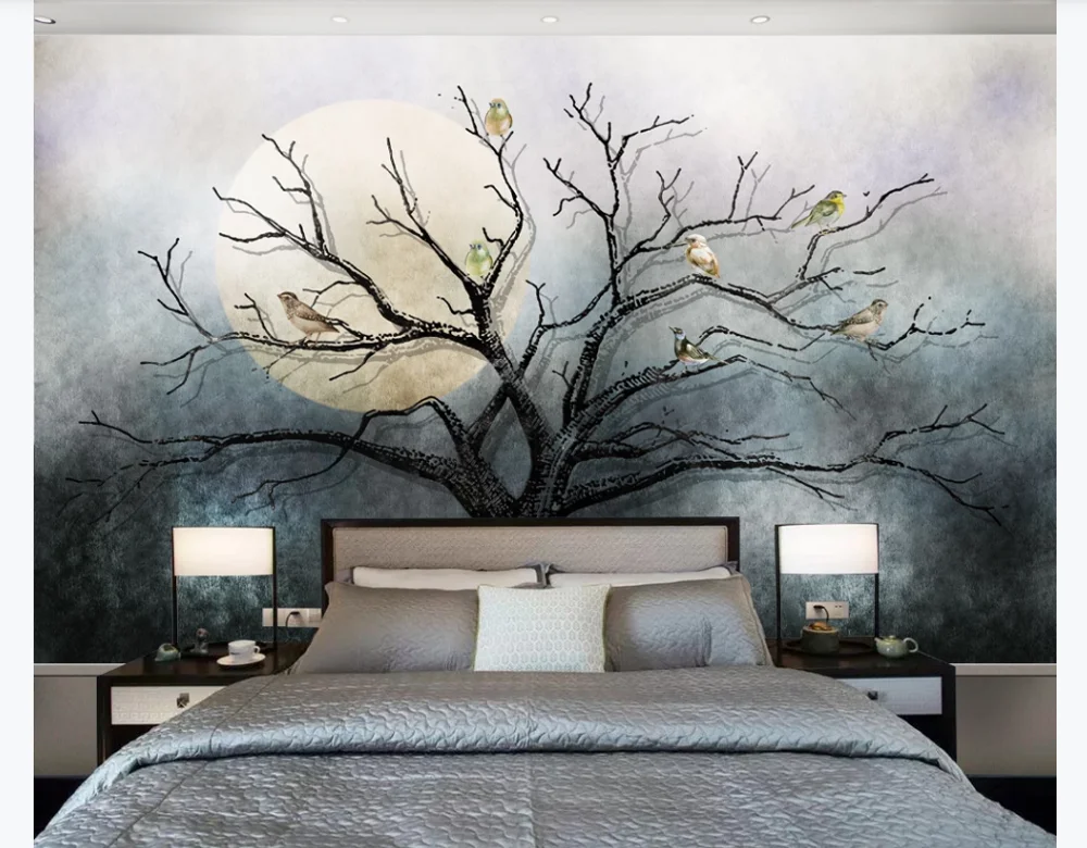 Фотообои на заказ роспись в китайском стиле искусство абстрактные цветы и птицы