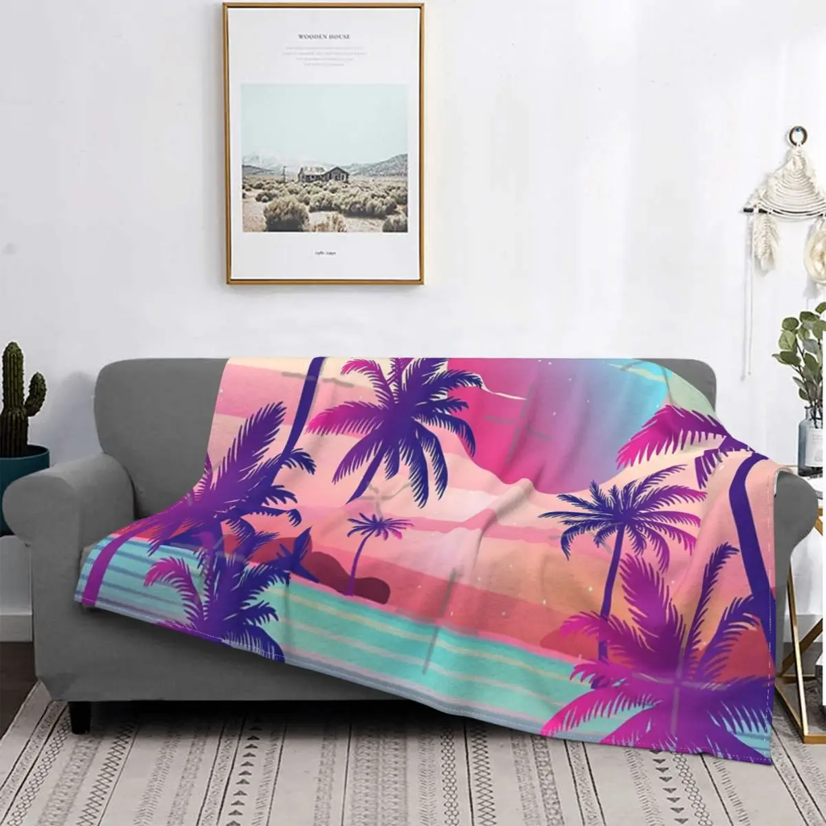

Manta с изображением palmeras al atardecer, colcha a cuadros Wave para cama, sofra a vaporros, manta de verano, colcha de Picn