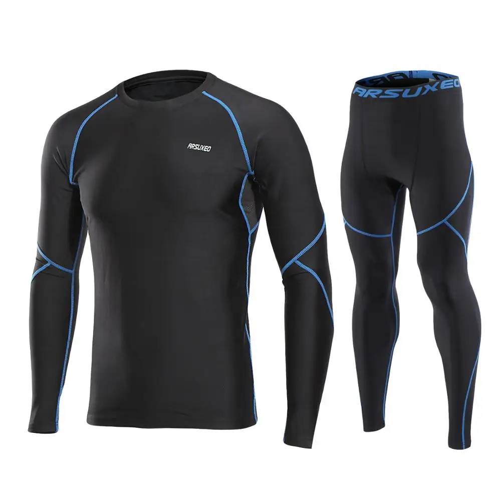 blue set ARSUXEO, мужские зимние спортивные костюмы для бега, флисовые компрессионные трико для фитнеса, штаны, спортивные рубашки с длинным рукавом, спортивный костюм для спортзала U81kk - Цвет: blue set
