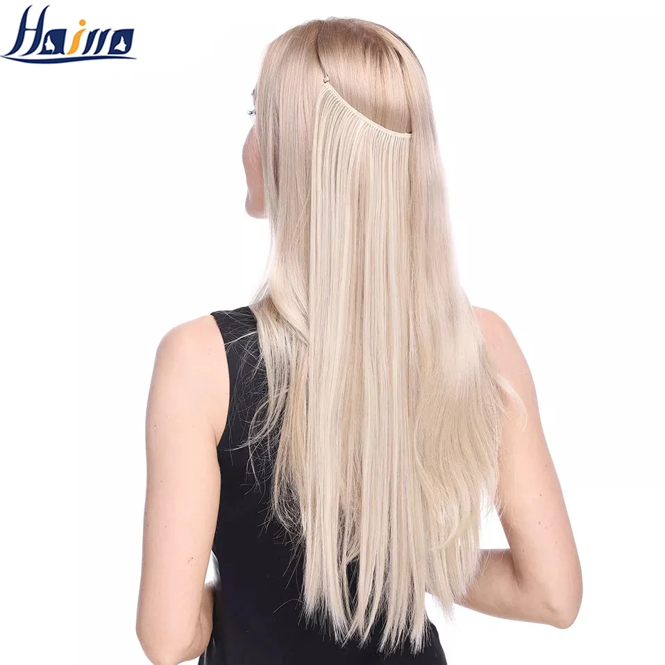 HAIRRO 20 Inches Wave Hair Extensions No Clip in Ombre Blonde Black Hair Synthetic Natural Hidden Secret False Hair Piece