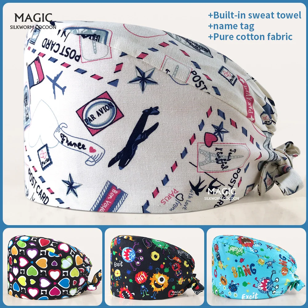 

High Quality Doctor Caps Sweat-absorbent Medical Hats Adjustable Elastic Scrubs Hats Pet Clinic Nurse Hat Beauty Salon Scrub Cap