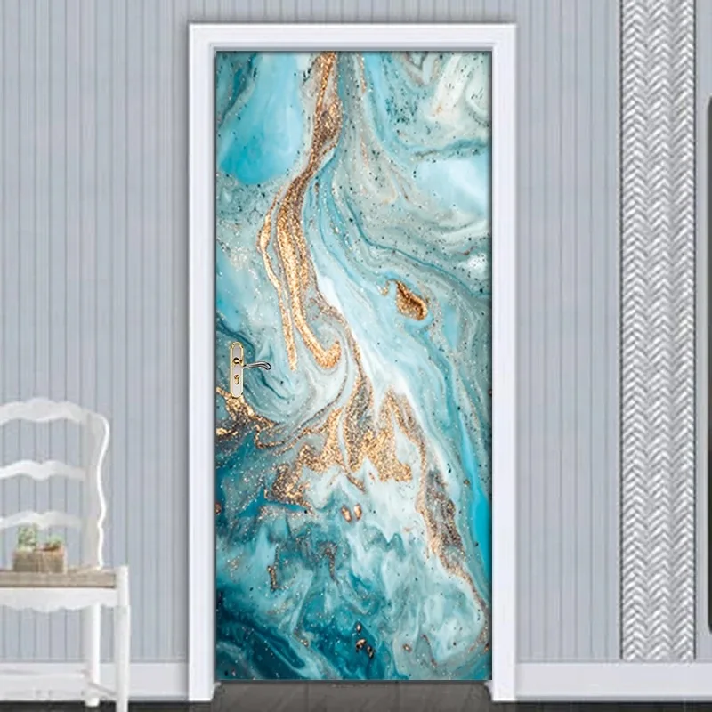 

Креативная позолоченная голубая 3D дверная наклейка из ПВХ водостойкая самоклеящаяся Настенная Наклейка s-Art плакат на дверь домашний декор ...