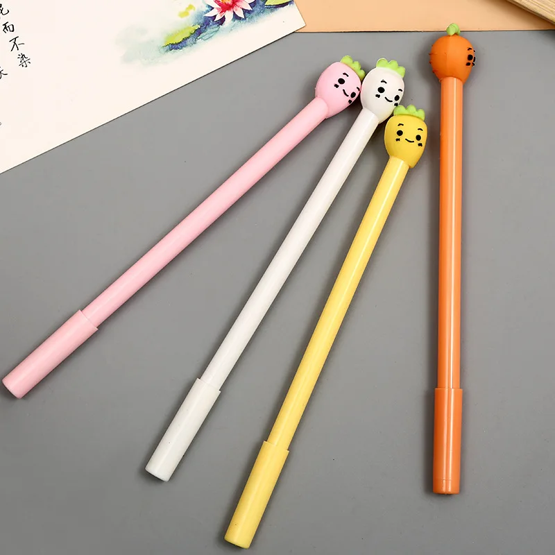 50PCS Korean Creative Cartoon Crooked Radish Gel Pen Fresh and Simple Black Study Office Water Signature Stationery |