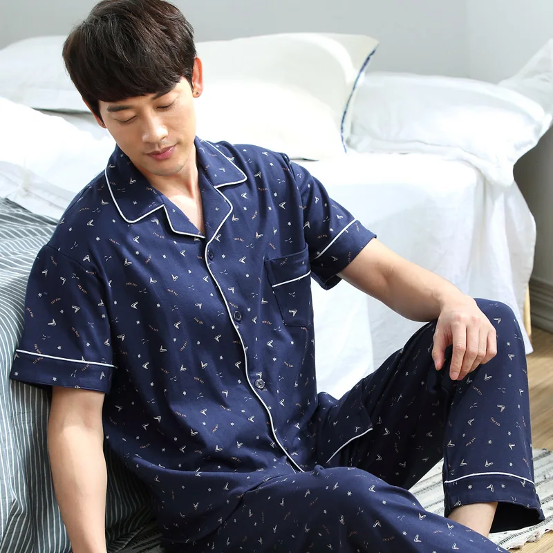 Кардиган мужской пижамный комплект летний хлопковый с короткими рукавами и