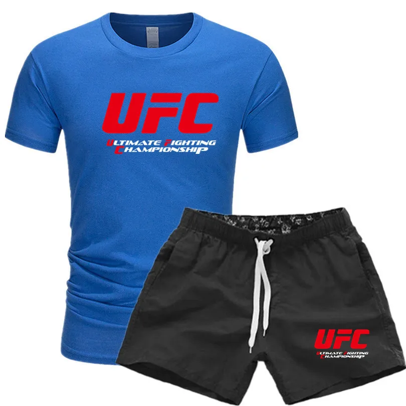

New MMA BJJ Boxing 2 Pieces Men Sets Male Men Clothing Sportswear Set Fitness Summer Print Men Shorts T shirt Men's Suit