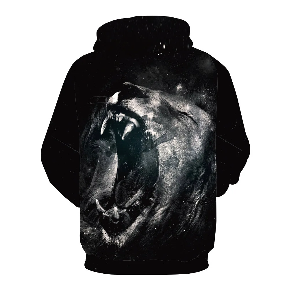 Европа и США импортные товары черный лев голова печатных с капюшоном Карман