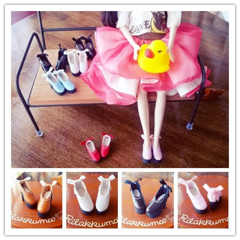 1 пара милые кукольные туфли из искусственной кожи на высоком каблуке с бантом