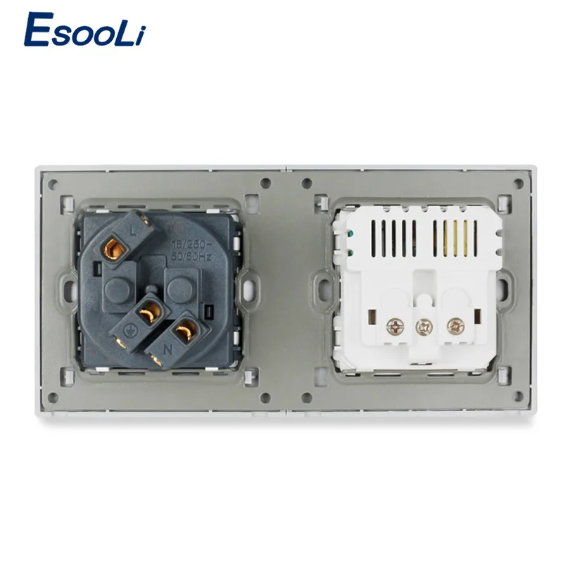 Esooli 2 Gang настенная розетка стандарта ЕС роскошная панель из хрустального стекла с