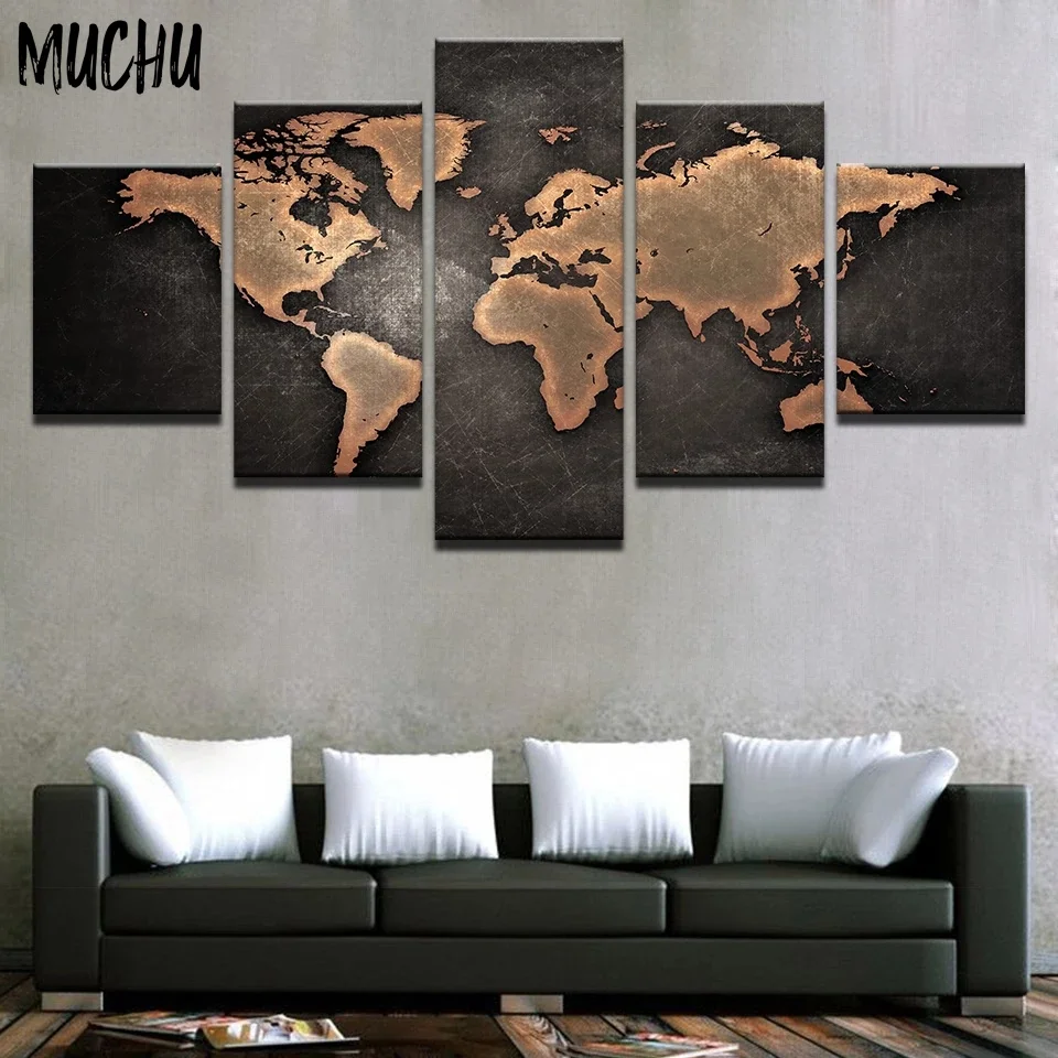 3d Карта мира в стиле ретро коричневый Hd холст печать художественная стена