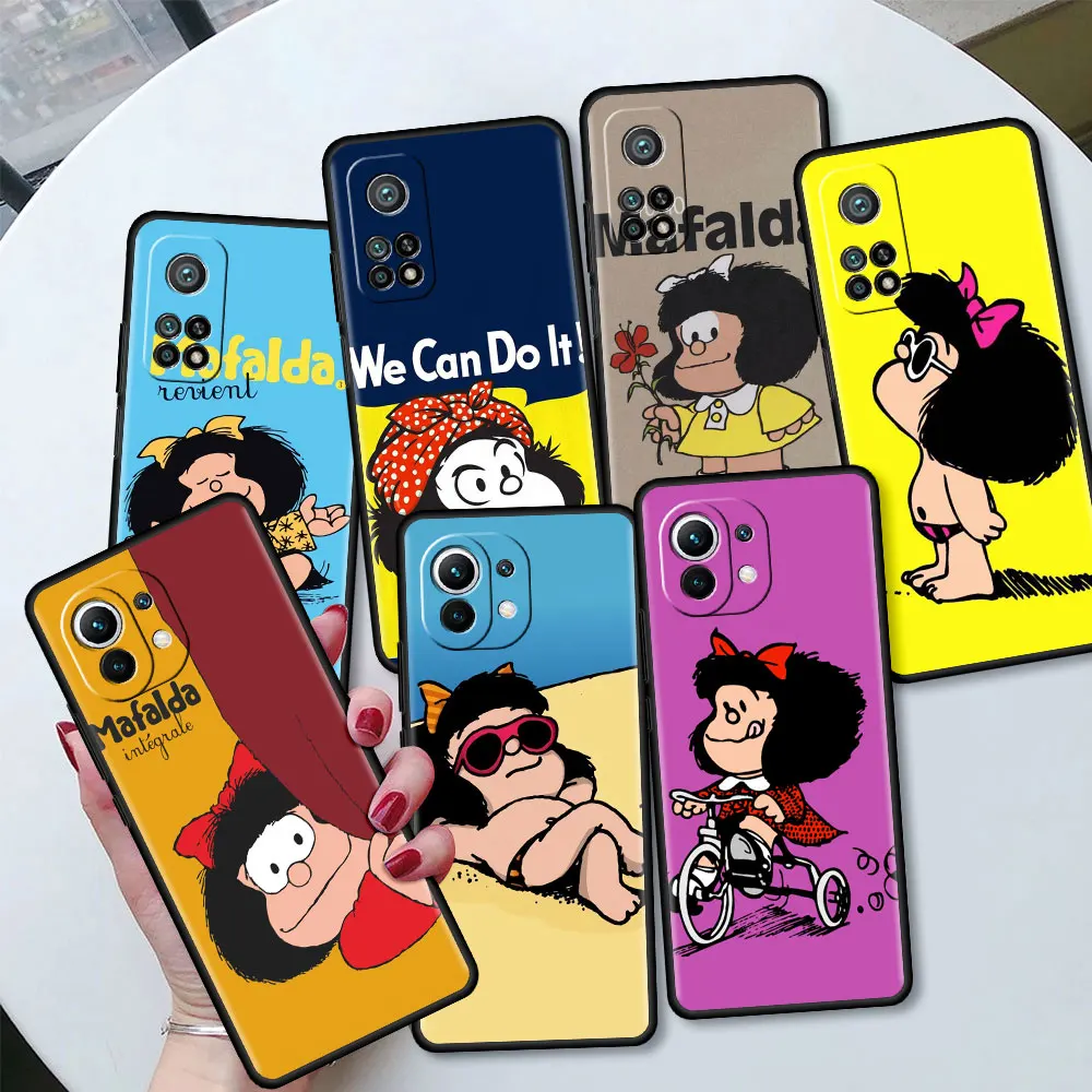 

Black Soft Case for Xiaomi Mi 10T Pro 11 9T CC9 CC9E Note 10 A2 Lite Tpu Cover Shockproof Phone Cover Cartoon Mafalda Girl