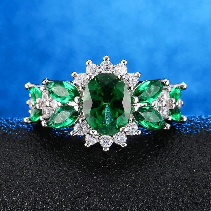 

MENGYI Classic Retro Green Zircon Ring For Women's Anniversary Ring Party Jewelry Gift