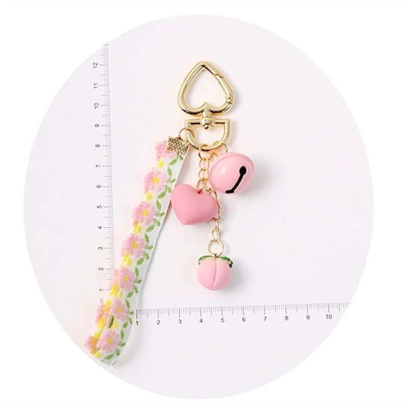

2020 Cute Pink Girl Flower Ball 3D Peach Charm Decor Wrist Rope Smart Phone Sakura Airpods Lanyards Keychains Couple Gift