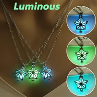 luminous glowing in the dark moon lotus flower shaped pendant necklace for women yoga prayer buddhism statement party jewelry