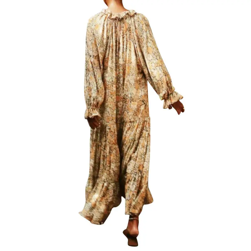 

Fashon Long Bohemian Dress Women Summer 2021 Floral Printed V Neck Loose Dress Ladies Maxi Sundress Plus Size Women Clothing