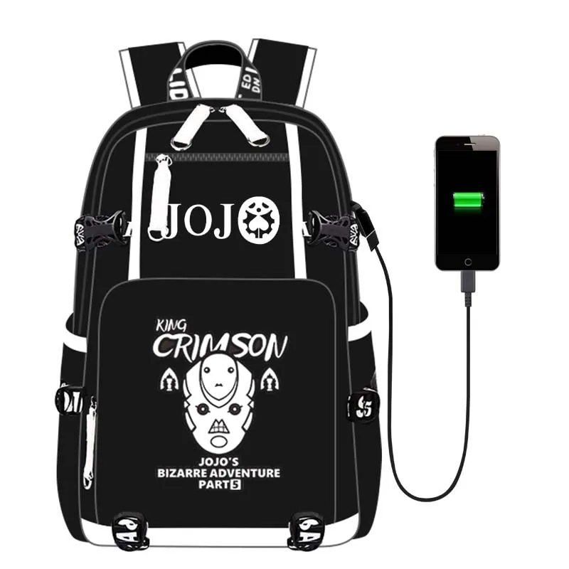 Рюкзак JoJo Adventure, рюкзак, дорожная школьная сумка, рюкзак, сумка для книг, USB порт, Черная передняя молния для мужчин, подростков, студентов