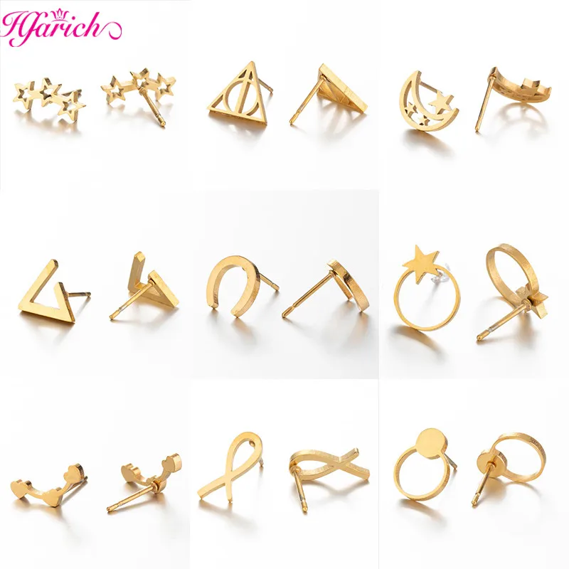 Геометрические серьги из нержавеющей стали золотые гвоздики в форме сердца